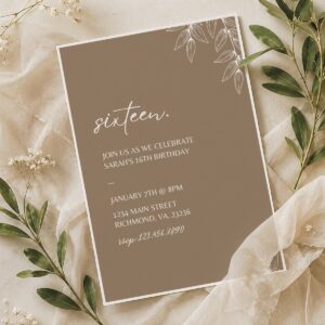 Brown Floral Birthday Invitation