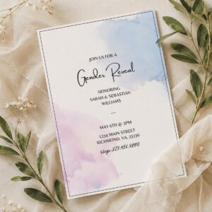 Minimalist Blue and Pink Watercolor Gender Reveal Invitation
